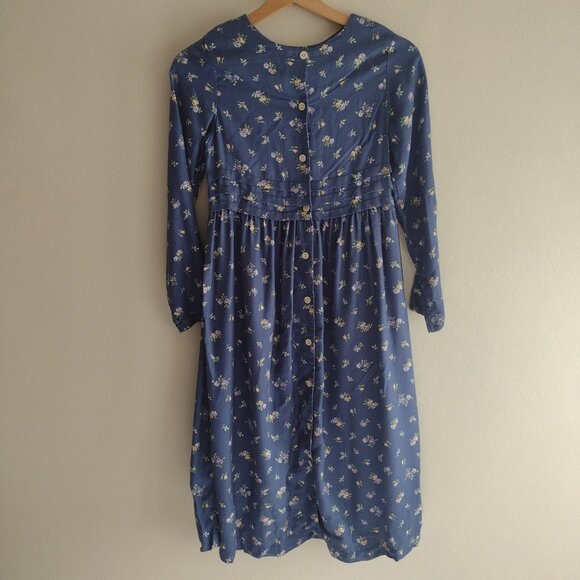 Laura Ashley Girls Blue Floral Dress Sz 8-9 Vtg 90s Button Back Prarie Maxi - Picture 10 of 13